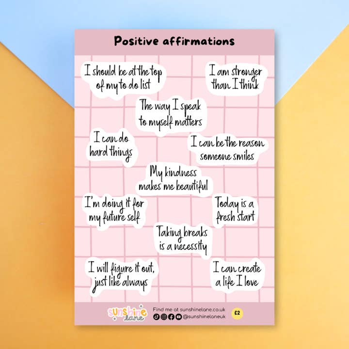 Sunshine Lane - Wholesale Sticker - Black and and white positive affirmations sticker sheet0