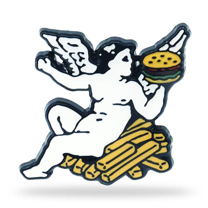 Burger Cherub Pin for wholesale by Mean Folk
