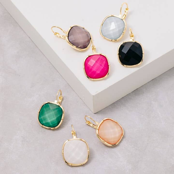 Faceted Square Stone Lever Back Earrings for wholesale by The Looks by Fame Accessories