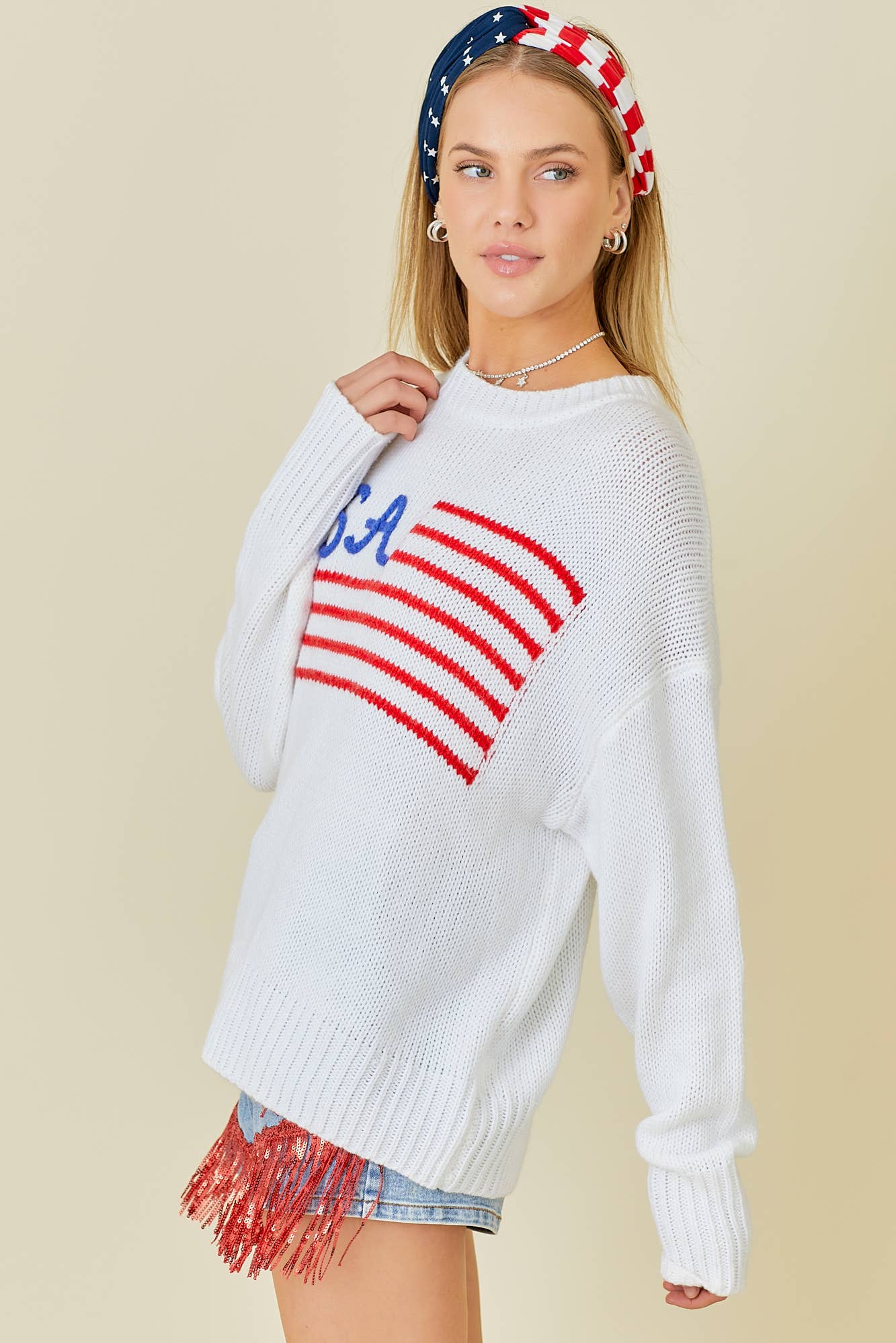 HVID USA amerikansk flag 4th of juli-trøje for engroshandel på Faire13