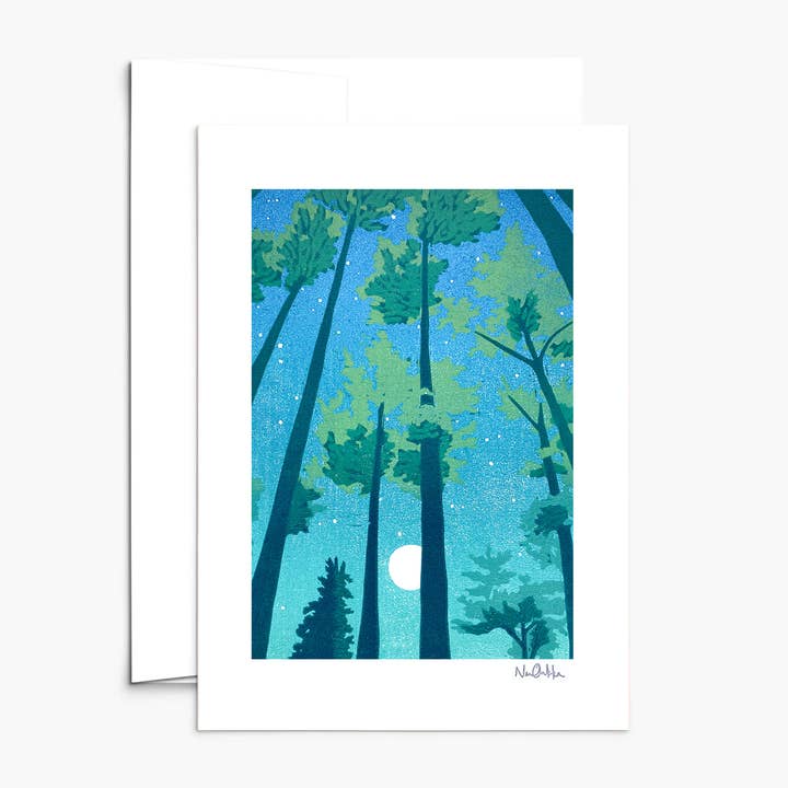 Nan Onkka Prints – Cartão de saudação diária por atacado – Cartão Lua Cheia Floresta1