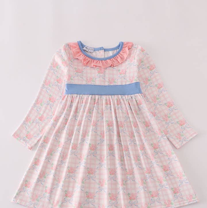 Pink floral print ruffle dress for wholesale by Aspen Rain Boutique