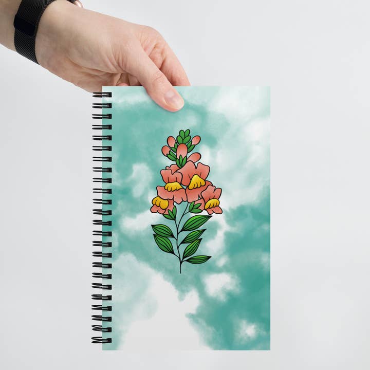 Caderno espiral de ilustração floral, jornal de arte de flor de Snapdragon por atacado de emilyckohl