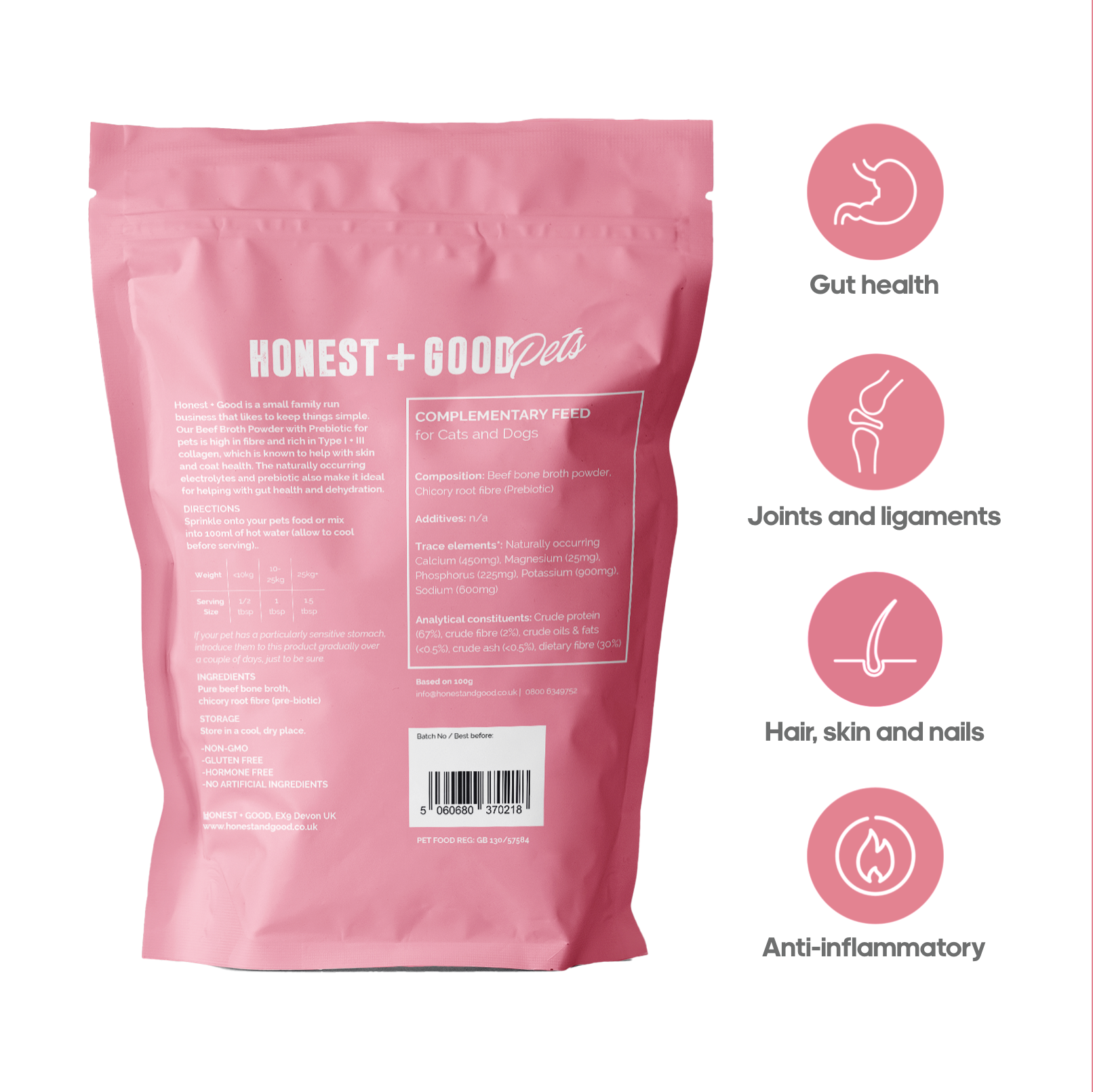 Honest + Good - Wholesale Pet Supplement - Cat/Dog - Honest Pets Beef Broth & Prebiotic Powder (Free Range)1