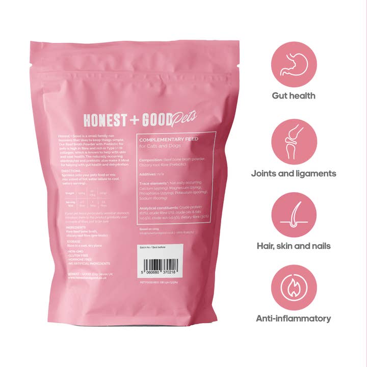 Honest + Good - Wholesale Pet Supplement - Cat/Dog - Honest Pets Beef Broth & Prebiotic Powder (Free Range)1