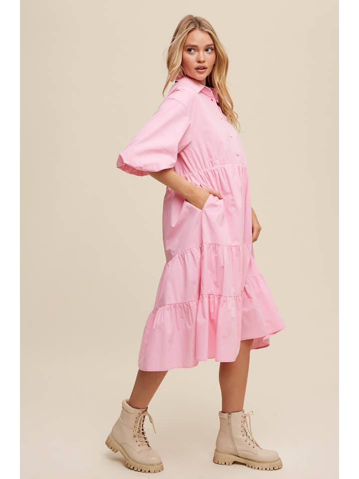 Listicle - Wholesale Dress – Women's - Tiered Poplin Shirt Dress45