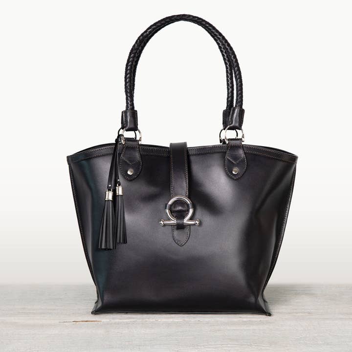 Del Rey -Horse Bit Tote Luxury Leather Handbag in Black for wholesale by URBAN-EQUESTRIAN