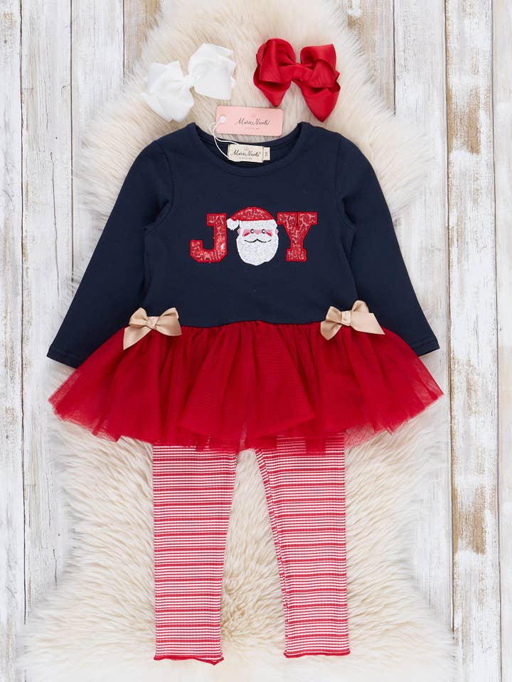 Marie Nicole Clothing - Wholesale Top & Leggings Set - Kids - Navy & Red Joy Tulle Outfit