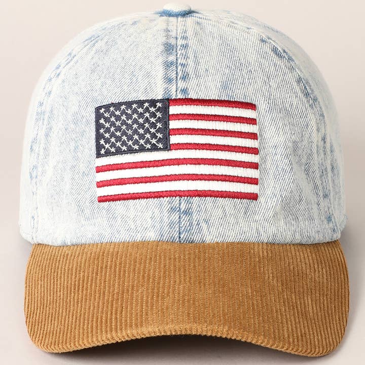 DENIM BLUE Embroidered US Flag Two Tone Baseball Cap for wholesale on Faire