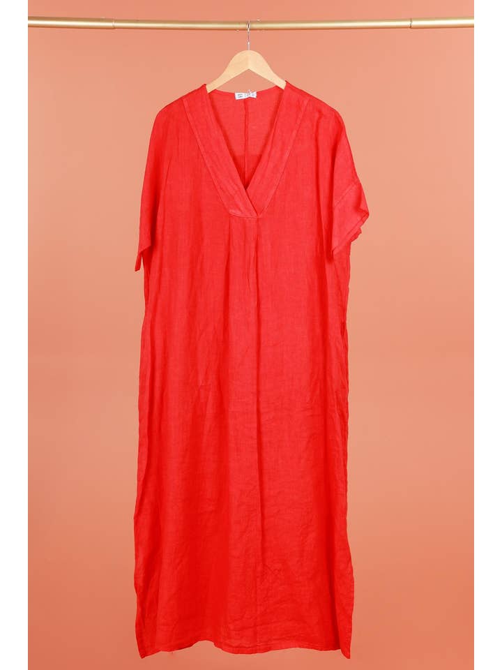 la maison des fibres naturelles - Wholesale Dress - Women's - Long dress v-neck 62733 100% linen2