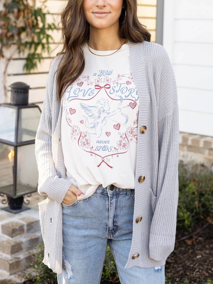 Oversized Comfy Knit Cardigan in Light Grey for wholesale on Faire