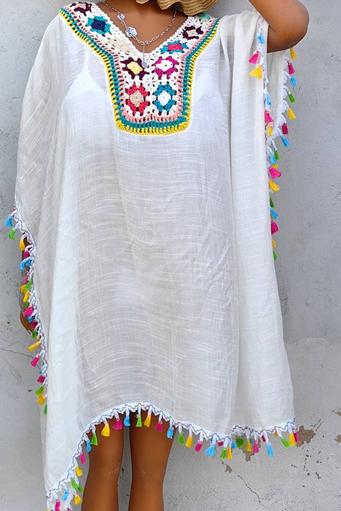 UNISHE – wholesale Kimono – Women's – Crochet Knit Lace Splicing Fringe Kimono OYM0527