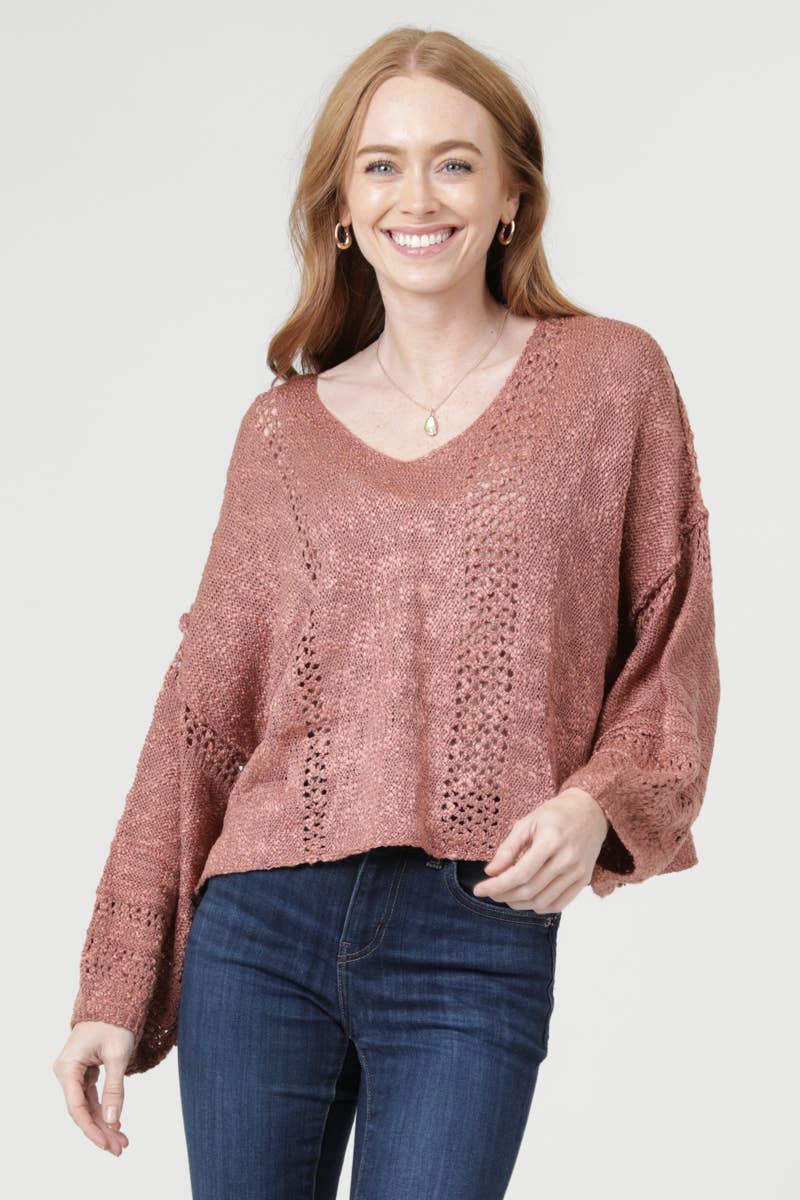 ANGIE - Wholesale Knit Sweater - Women's - XHE55-ASIS BEACHY LIGHT WEIGHT V NECK CROP PULLOVER SWEATER53
