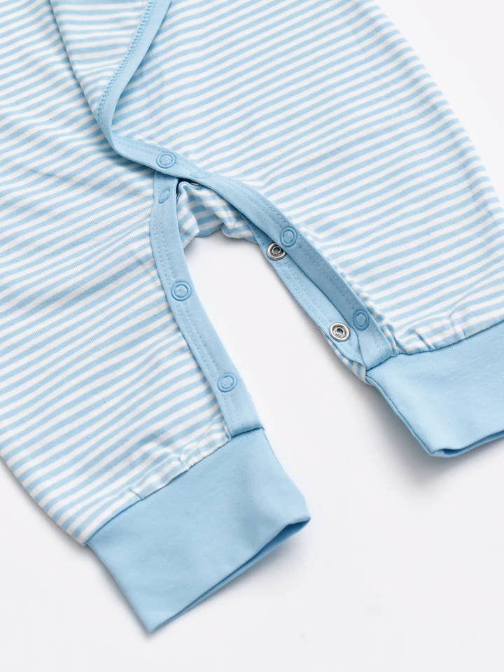 Monica + Andy - Wholesale Jumpsuit - Baby - Kimono Tie One-Piece_Light Blue French Stripe2