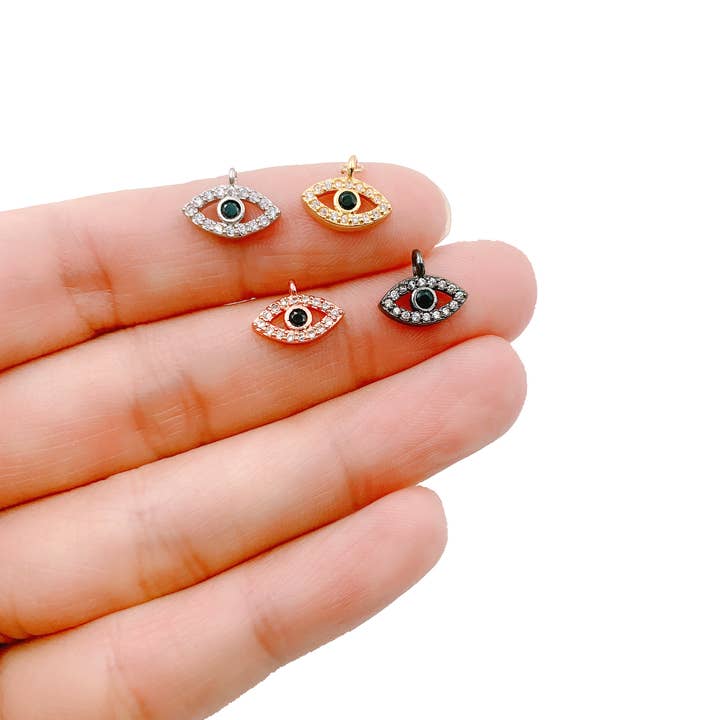 Beads Creation - Wholesale Individual Charm/Pendant - Black CZ & Sapphire CZ Micro Pave Evil Eye Charm Pendant
