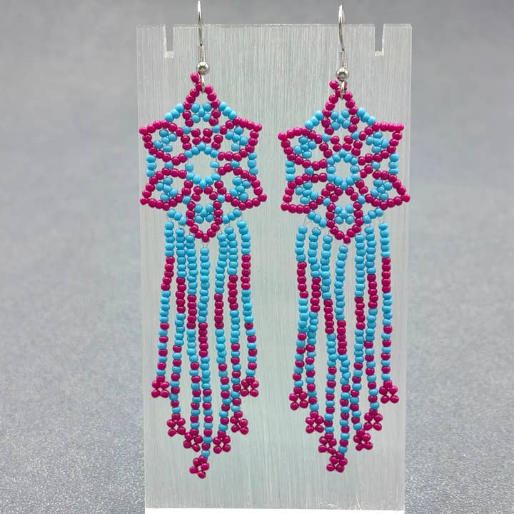 Mio Queena - Wholesale Tassel Earrings - Boho Colored Flower Pattern Seed Beads Fringe Earrings-BJ/S