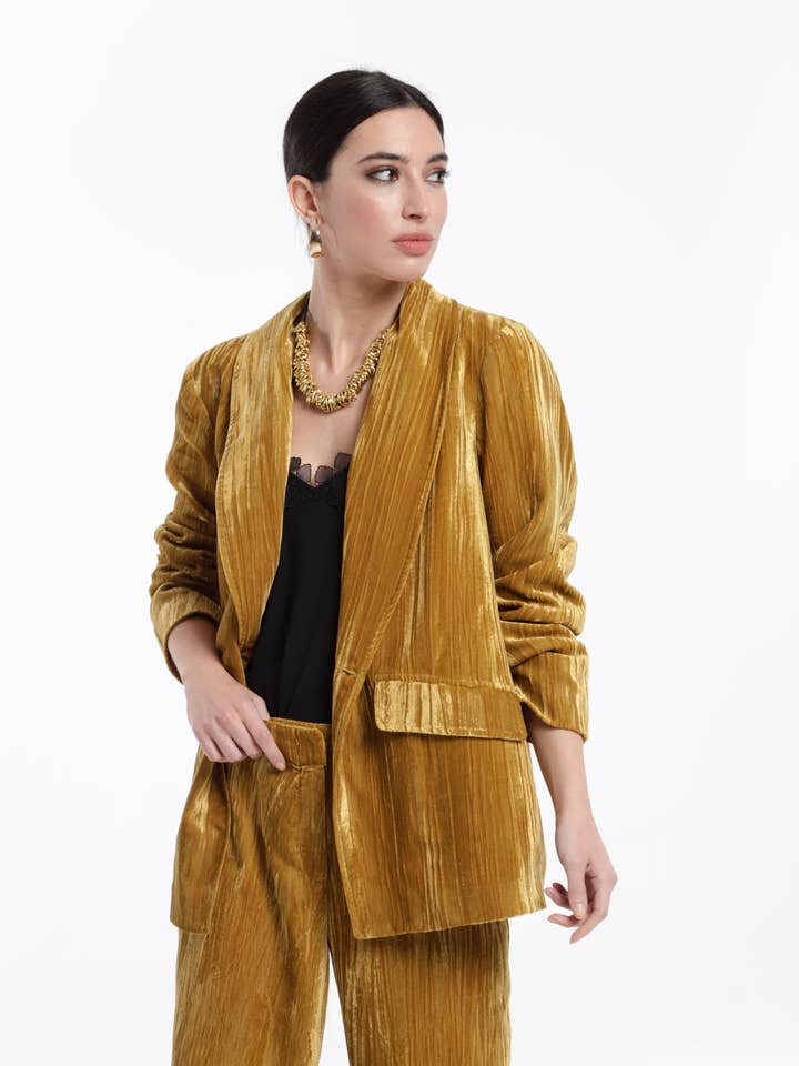 Crushed Velvet Shawl Collar Jacket for wholesale by OKY