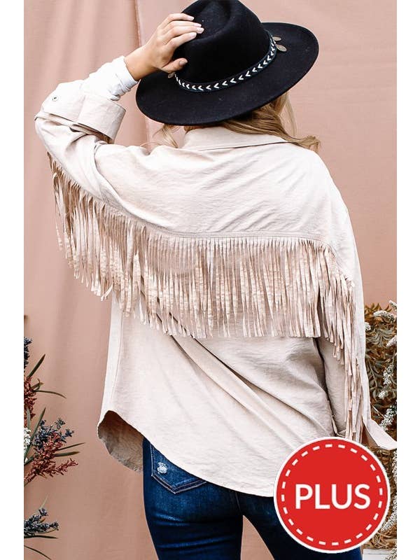 AND THE WHY - Venta al por mayor Sobrecamisa - Mujer - ATW14374P - Chaqueta abotonada con detalle de flecos en la espalda