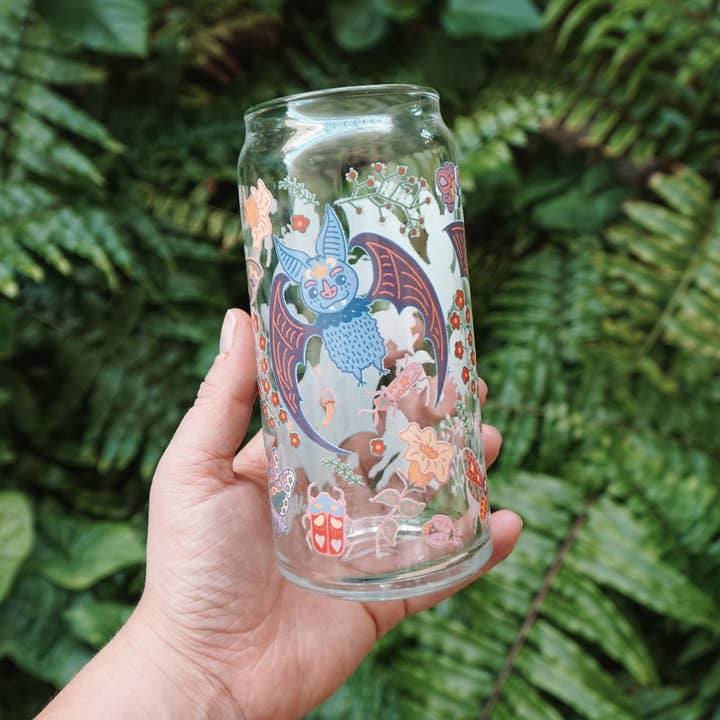 Cheerware – wholesale Dricksglas och koppar – Night Crawlers 20 oz Burkglas | blommor, fladdermöss och nattfjärilar1