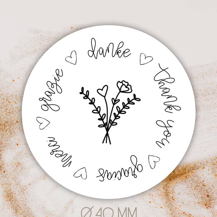 Thank you - thank you - gracias - merci - grazie klistermärke, Ø 4 cm för wholesale av mb handmade