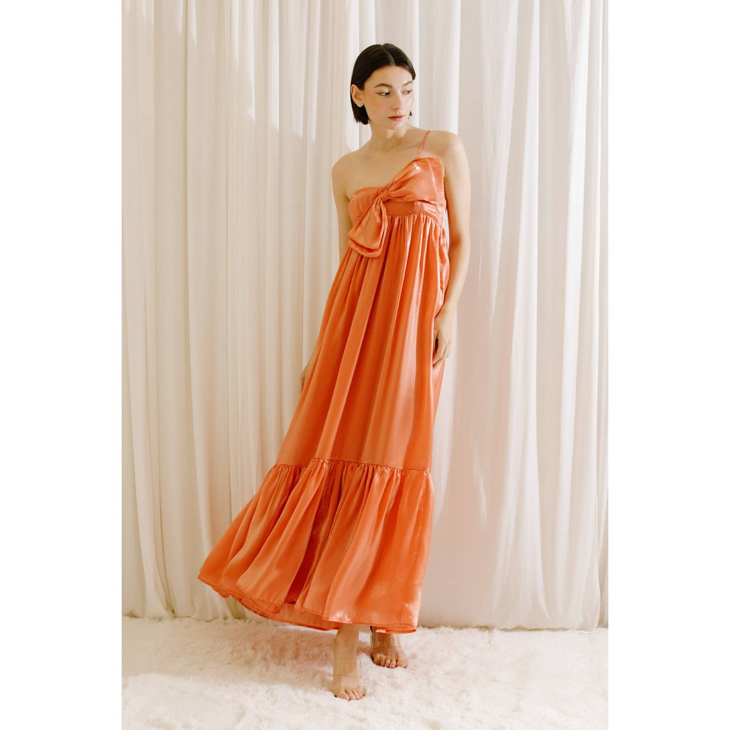 STORIA - Wholesale Dress - Women's - HD2231- SATIN METALLIC SHEEN MAXI BOW DRESS12