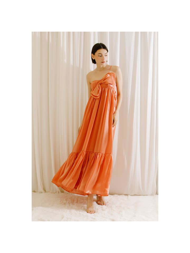 STORIA - Wholesale Dress - Women's - HD2231- SATIN METALLIC SHEEN MAXI BOW DRESS12