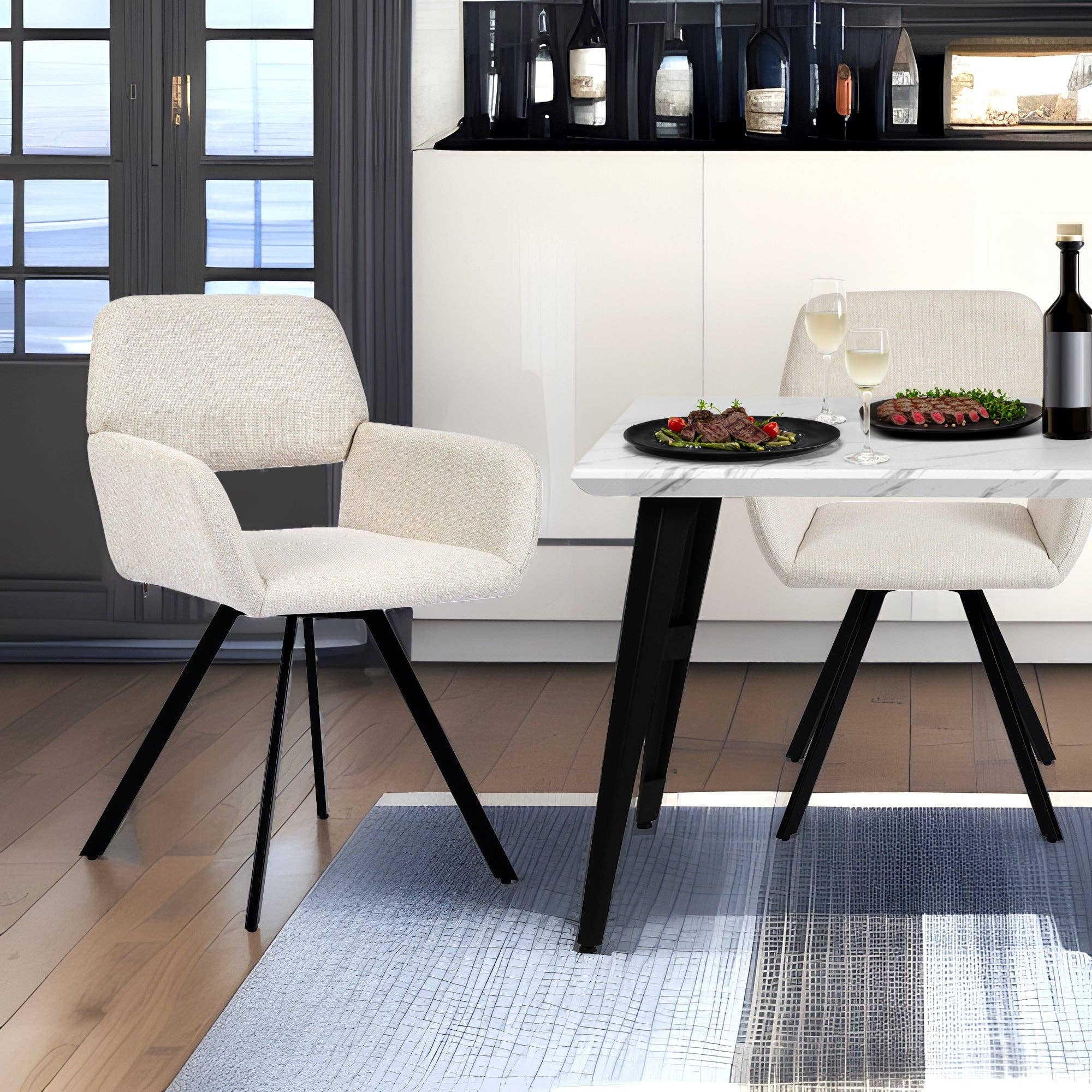 Urban Meuble - Wholesale Chair - Set of 2 Scandinavian dining chairs, swivel, beige fabric CALIFORNIA KD BEIGE SWIVEL6