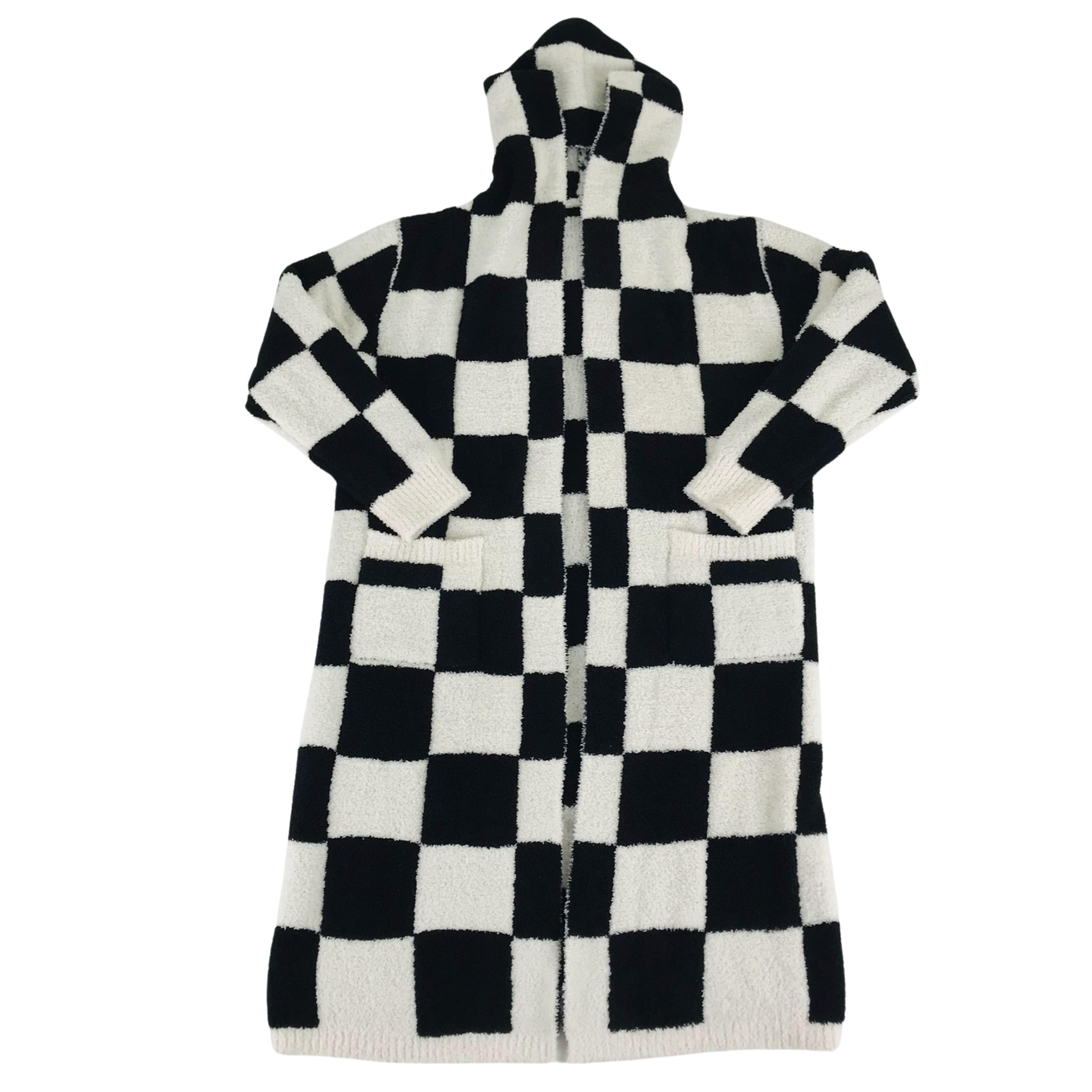 Black Cream New Hooded Checker Luxe Robe for wholesale on Faire4