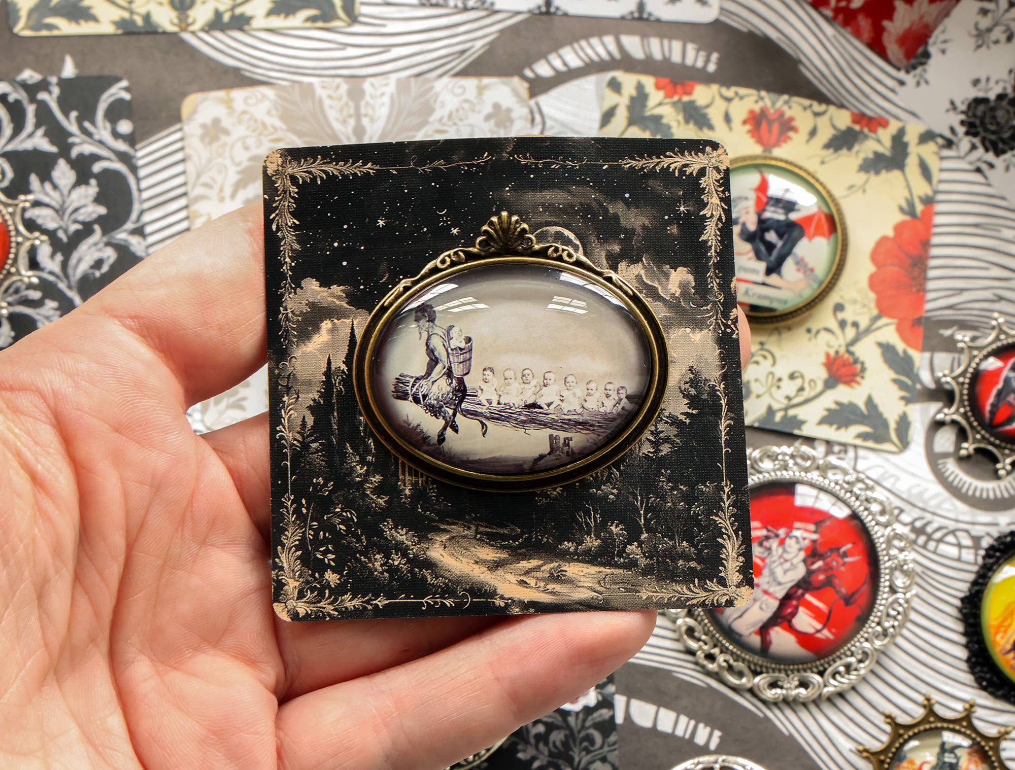 Asunder Bazaar - Wholesale Brooch - 20pc Krampus Brooches on Cards18