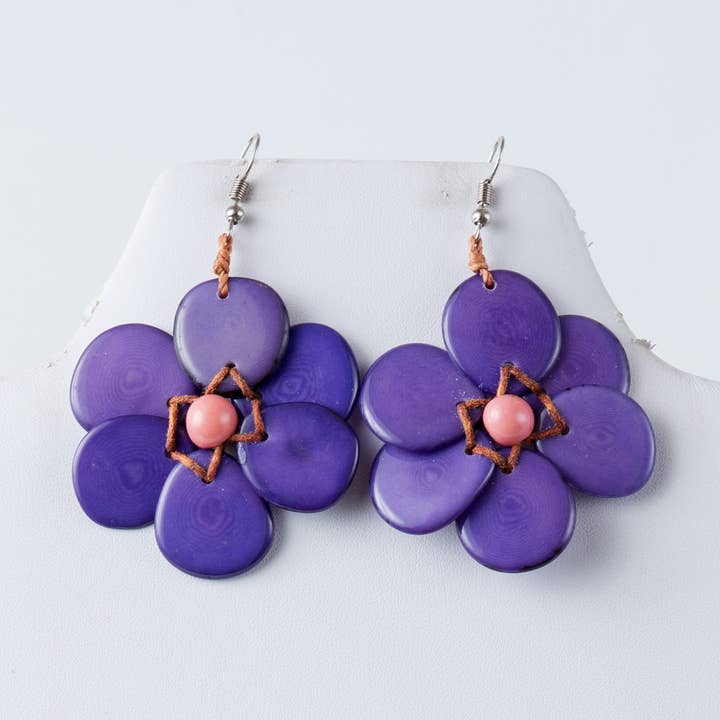 Brincos de tagua com flor de hibisco por atacado de TaguArtsy