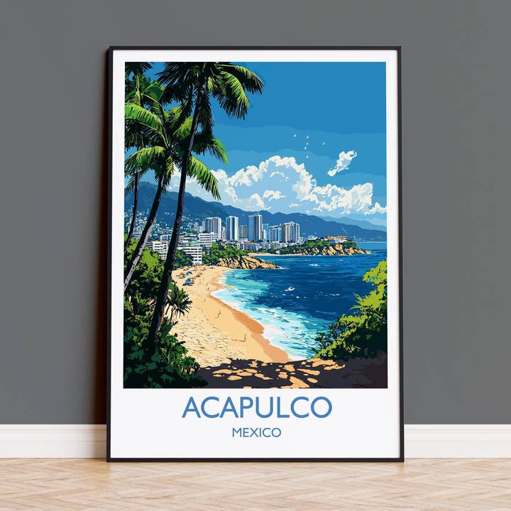 Acapulco Travel Print Wall Art, Poster of Acapulco, Mexico Coast Art Gift, Mexico Cities Art, for wholesale by NQ Media Designs