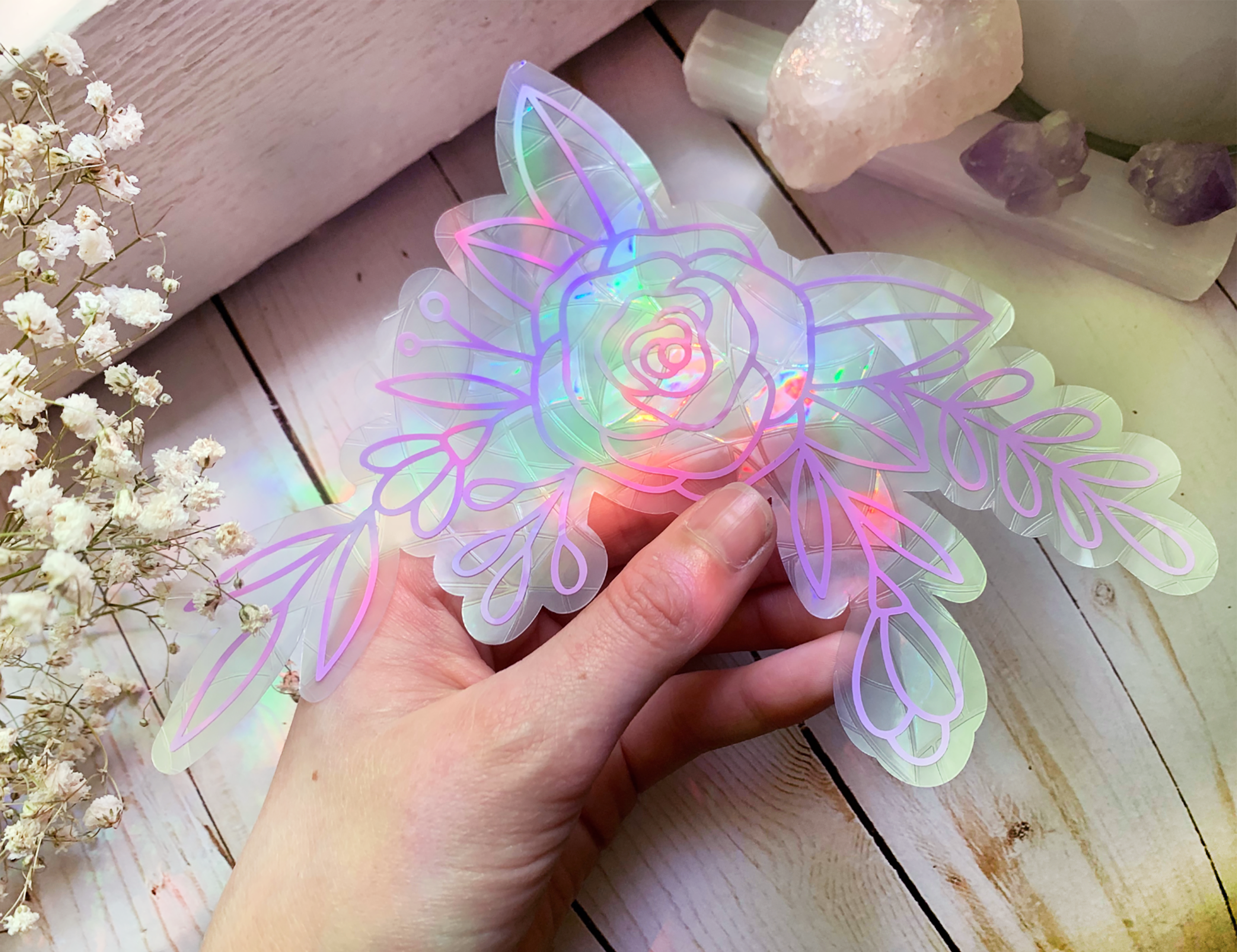 Simply Livy - Wholesale Suncatcher - Floral Rose Suncatcher Window Cling, Rainbow Maker 2