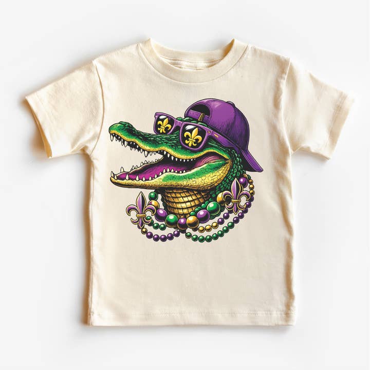 Mardi Gras Alligator WIth Beads Shirt - Boy's Gator Tee for wholesale by Madi Moosh