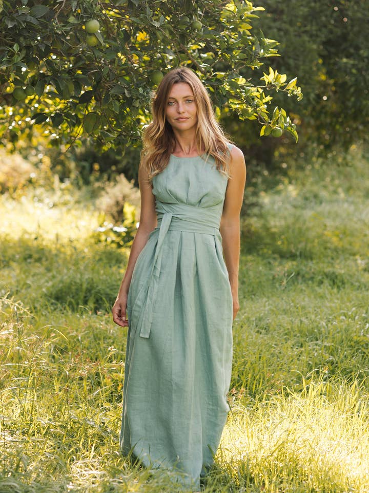MagicLinen - Wholesale Dress - Women's - Long linen dress BORACAY in Teal blue
