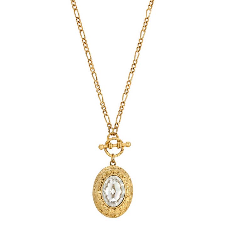 1928 Jewelry - Wholesale Locket Necklace - 1928 Jewelry Oval Crystal Filigree Double Locket Necklace 30
