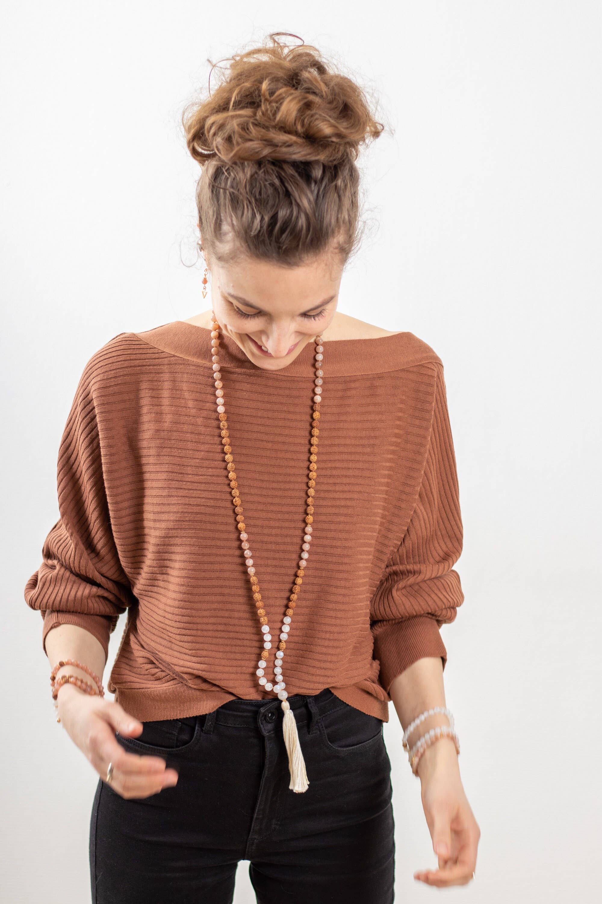 Nalina Wild - Wholesale Prayer Beads Necklace - Sunstone Moonstone Rudraksha Mala3