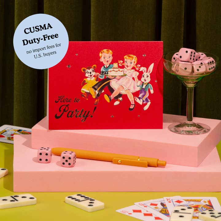 Here to Party! – Foil Birthday Card for wholesale by Lucky Goods Paper