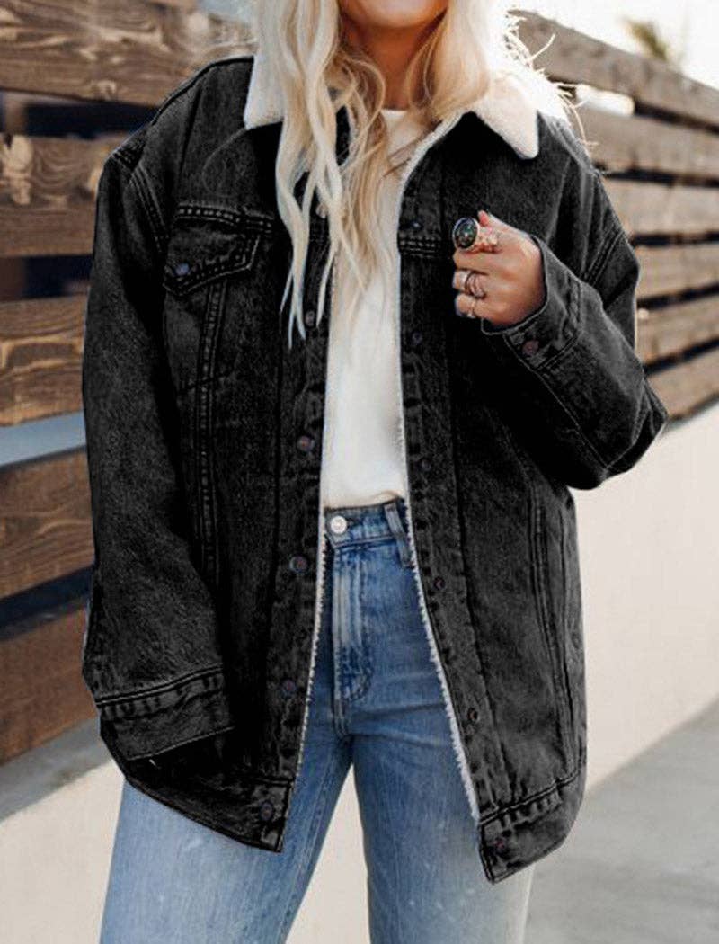 safistyle - Wholesale Denim Jacket - Women's - Oversized Fleece-Lined Denim Jacket4
