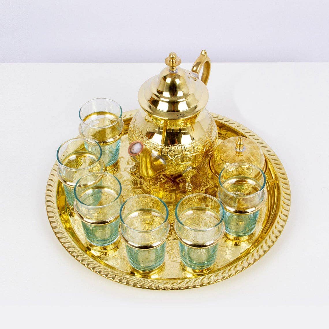 High crafty - Wholesale Tea Set - ✨ Hand-Engraved Brass Tea Set – Traditional Moroccan 9-Piece5