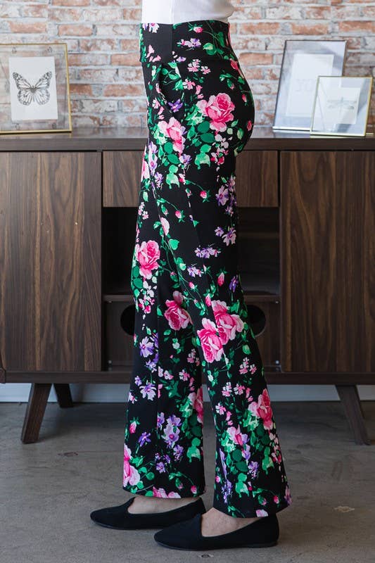 NOIR/ROSE VIF PANTALON À MOTIF FLORAL EP6717-15 en vente sur Faire11