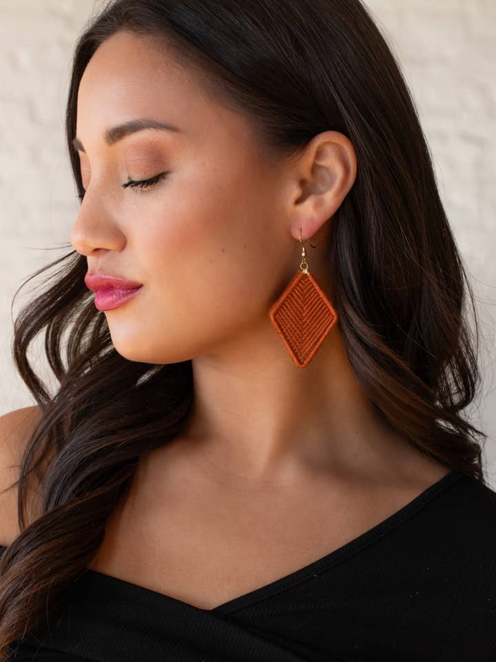 Rust Diamond Crochet Earrings for wholesale by Panache Apparel Co.