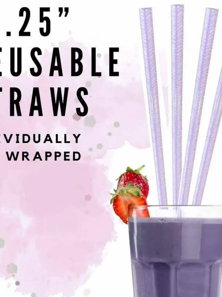 Purple Abstract 10.25" Long Printed Plastic Straws ~ IND WRAPPED for wholesale by Sip Sleeves ~ Insulated Cup Sleeves and Drink Accessories