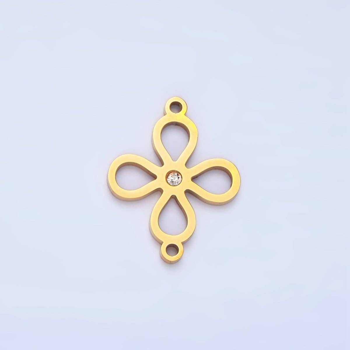 Aim Eternal - Wholesale Individual Charm/Pendant - Stainless Steel CZ Lucky Charm Four Leaf Clover Charm Connector in Gold & Silver | F-4120