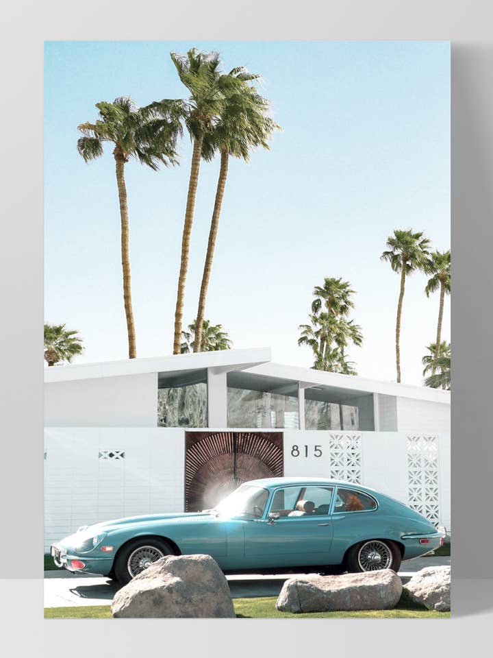 Palm Springs Poster. Mid Century Modern Retro Car Print for wholesale by PRINT AND PROPER