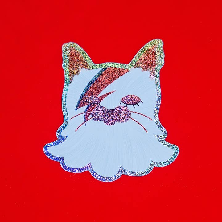 Bromstad Printing Co. - Wholesale Sticker - David Bowie Cat - Sparkle Sticker2