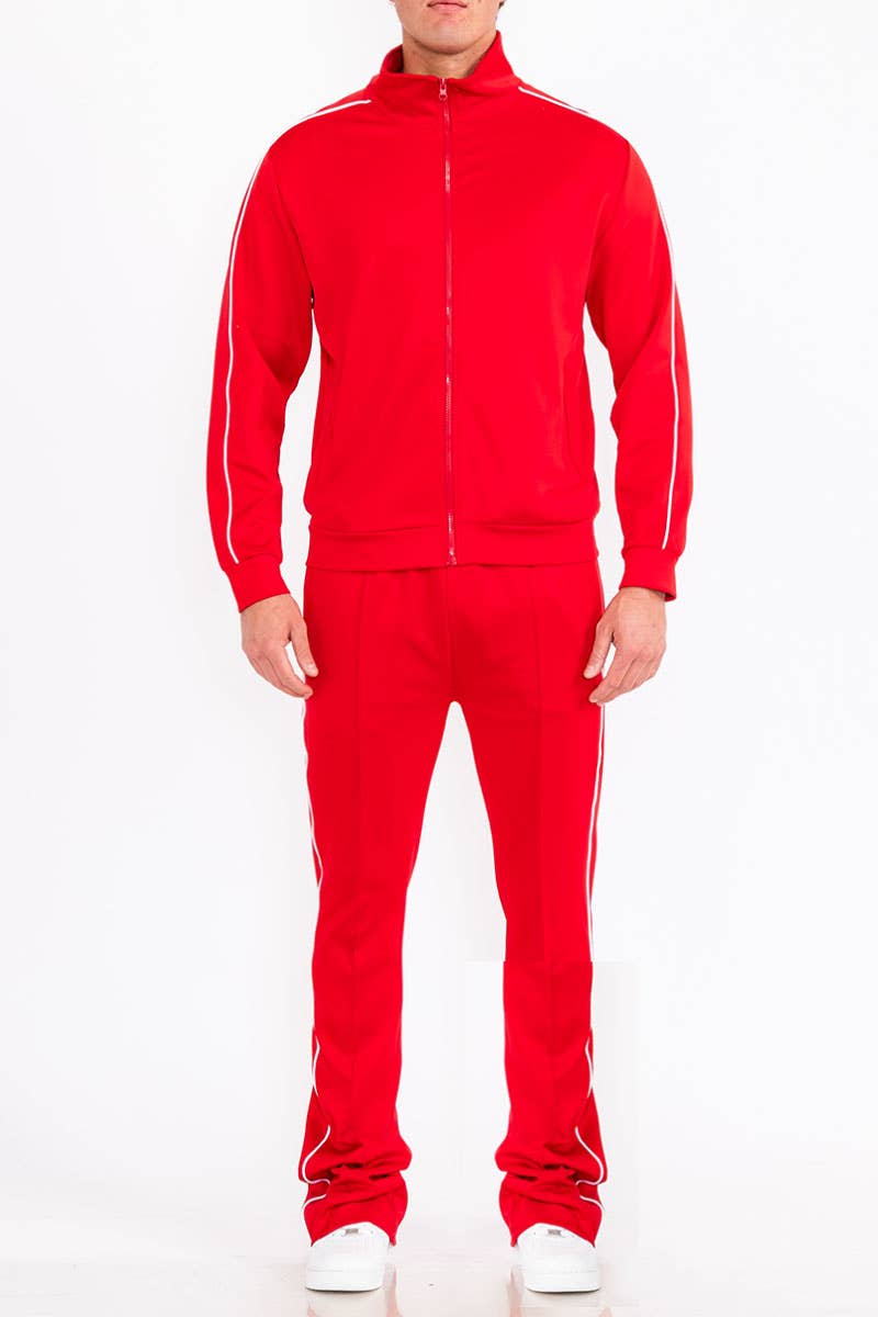 WEIV - Wholesale Tracksuit - Men's - Mens Solid Stacked Flared TRACK SET