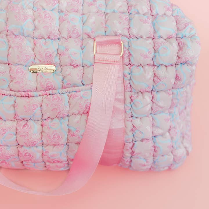 Rock Paper Scissors - Wholesale Sporting Accessories - Watercolor Floral Bow Quilted Weekender Duffle Bag