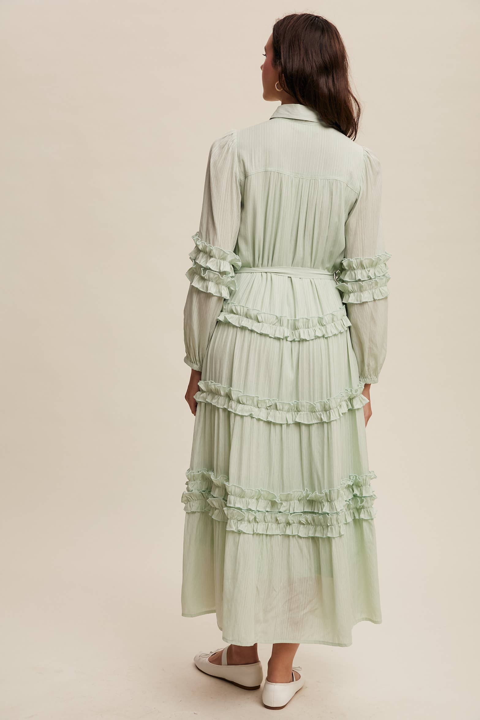 Listicle - Wholesale Dress - Women's - Ruffled Belted Maxi Shirt Dress LD149617