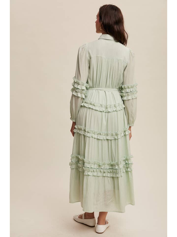 Listicle - Wholesale Dress - Women's - Ruffled Belted Maxi Shirt Dress LD149617