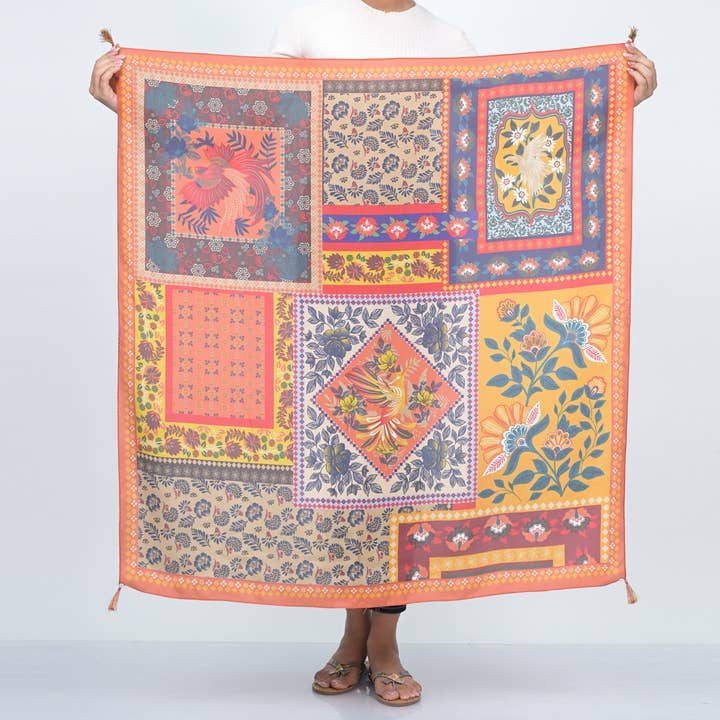 Luxe Divine Mosaic Silk Scarf - Orange for wholesale by Vismaya - A Brand by Shivani LLC